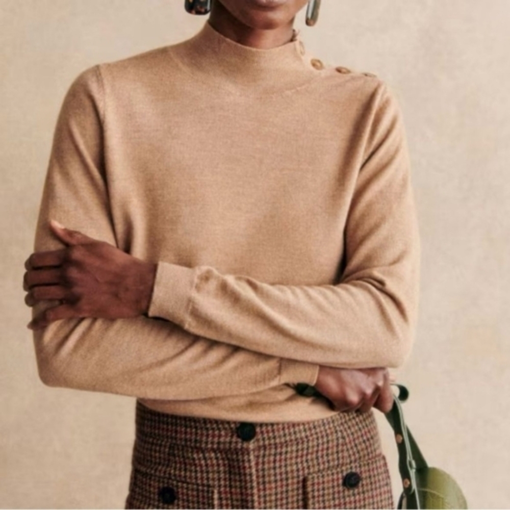 Sezane Jacob Jumper Sweater Merino Wool in Camel Tan Size M
